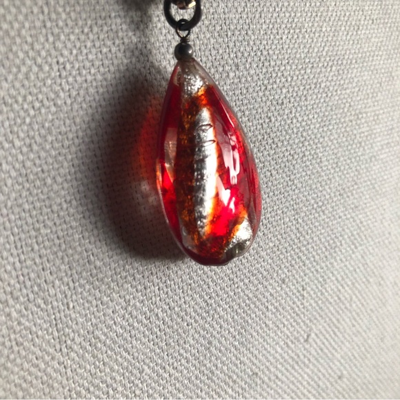 Murano Glass Red & Silver Teardrop Pendant - Picture 10 of 11